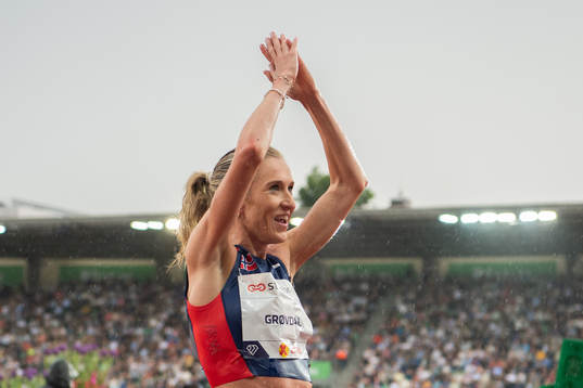 Karoline Bjerkeli Grøvdal of Norway celebrates