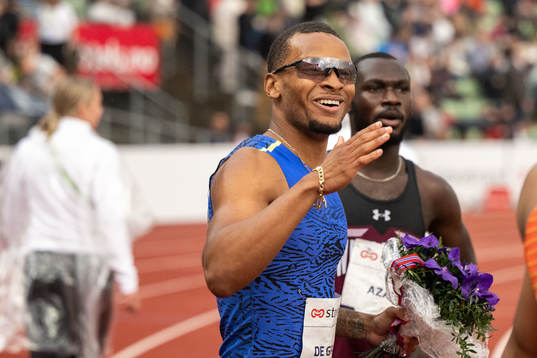 Andre de Grasse of Canada celebrates