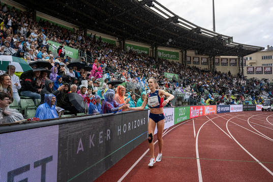Karoline Bjerkeli Grøvdal of Norway celebrates
