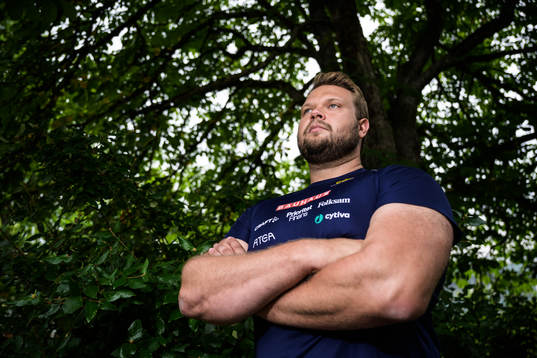 Daniel Ståhl of the Swedish national athletics team poses