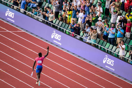 Fred Kerley of USA celebrates