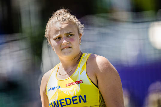 Grete Ahlberg of Sweden looks dejected when competing in