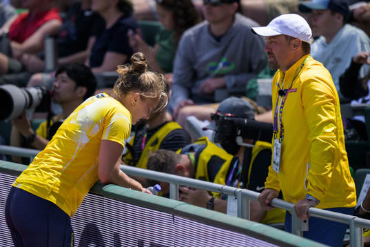 Grete Ahlberg of Sweden and her coach Mattias Jons
