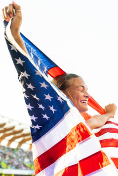 Anna Hall of USA celebrates