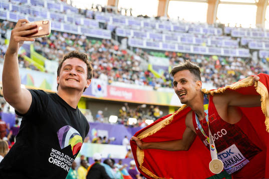 Soufiane El Bakkali of Morocco celebrates winning men's