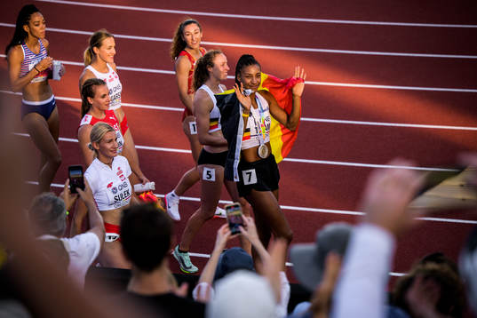Nafissatou Thiam of Belgium celebrates