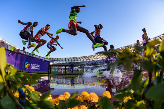 Athletes compete in men’s 3000 meters steeplechase final