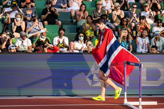 Jakob Ingebrigtsen of Norway looks dejected