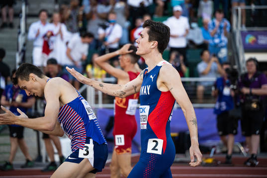 Jake Wightman of Great Britain and Jakob Ingebrigtsen of