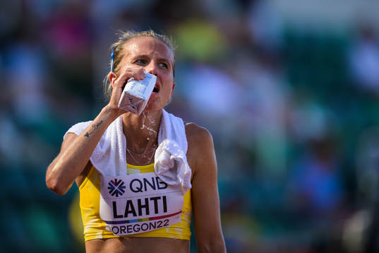 Sarah Lahti of Sweden looks dejected