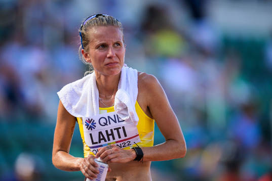Sarah Lahti of Sweden looks dejected