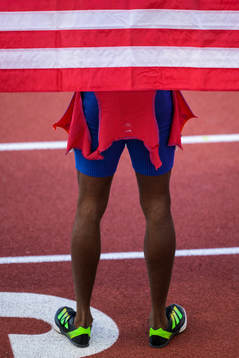 The ripped clothing of Noah Lyles of USA is seen hanging