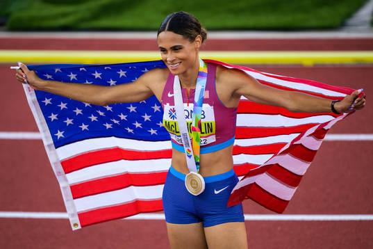Sydney McLaughlin of USA celebrates