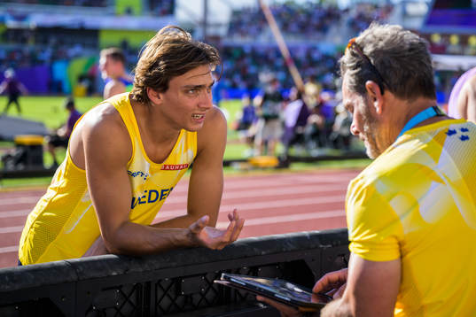 Armand Duplantis of Sweden and his father and coach Greg
