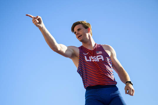 Christopher Nilsen of USA celebrates when competing in