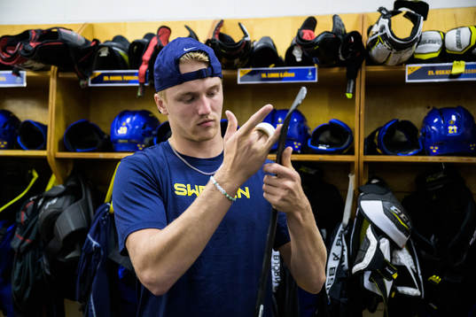 Linus Sjödin of the Swedish under-20 national ice hockey