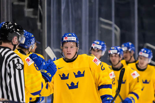 Theodor Niederbach of Sweden celebrates the 3-1 goal