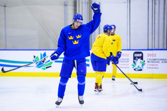 Simon Edvinsson of Sweden celebrates at a practice session