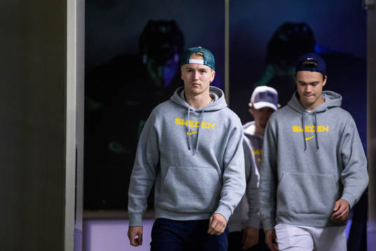 Linus Sjödin and William Wallinder of Sweden arrive to the