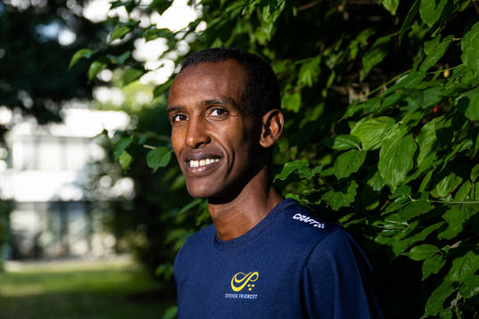 Mustafa Mohamed of the Swedish athletics team poses for a