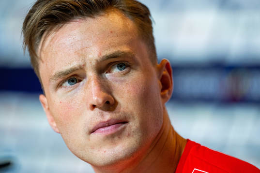 Karsten Warholm of the Norwegian athletics team at a press