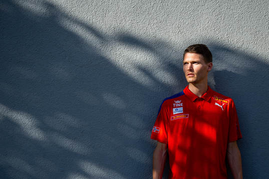 Tom Erling Kårbø of the Norwegian athletics team poses