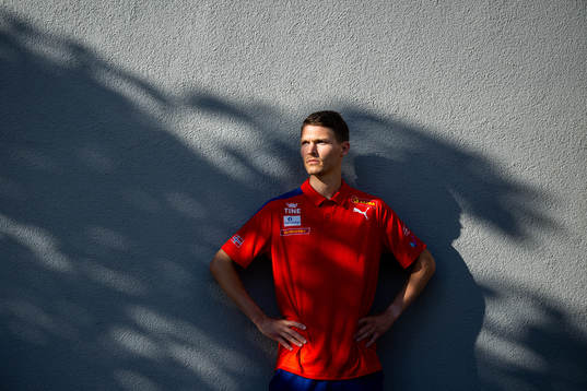 Tom Erling Kårbø of the Norwegian athletics team poses