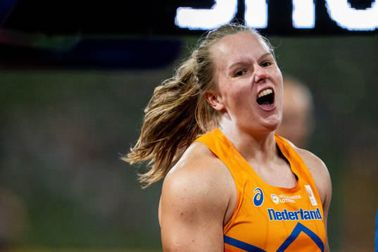 Jessica Schilder of Netherlands celebrates when competing