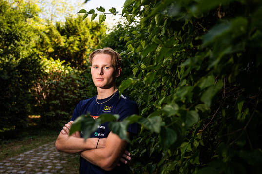 Carl Bengström of the Swedish athletics team poses for a