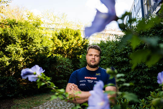Daniel Ståhl of the Swedish athletics team poses for a