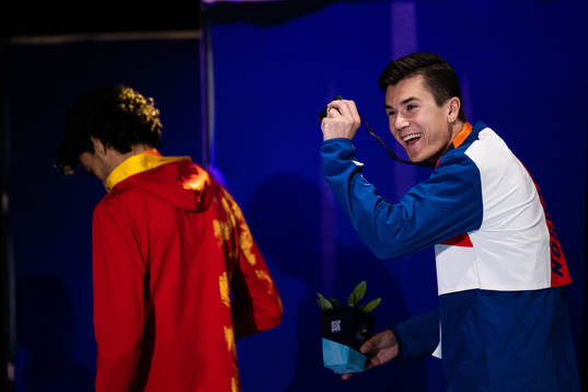 Jakob Ingebrigtsen of Norway celebrates with his gold medal