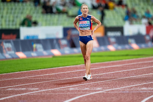 Karoline Bjerkeli Grøvdal of Norway looks dejected