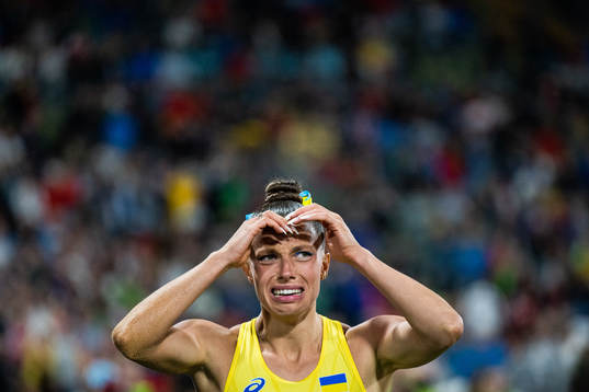 Maryna Bekh-Romanchuk of Ukraine looks dejected in