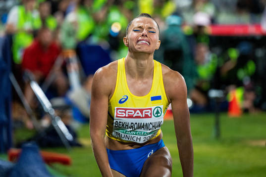 Maryna Bekh-Romanchuk of Ukraine looks dejected in