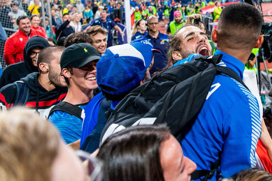Gianmarco Tamberi of Italy celebrates