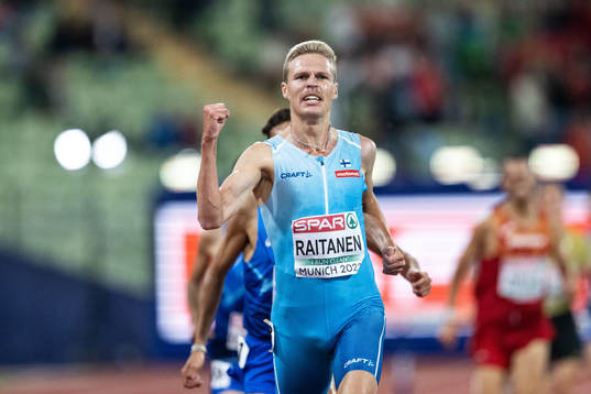 Topi Raitanen of Finland celebrates while competing in