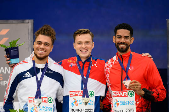 Wilfried Happio of France, Karsten Warholm of Norway and