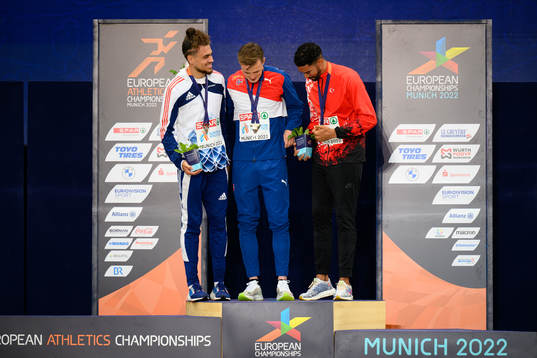 Wilfried Happio of France, Karsten Warholm of Norway and