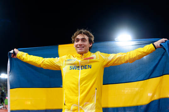 Armand Duplantis of Sweden celebrates