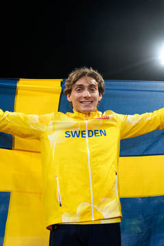 Armand Duplantis of Sweden celebrates