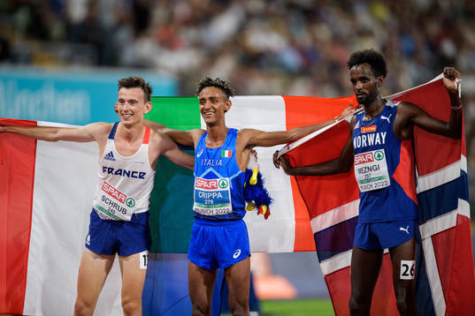 Yann Schrub of France, Yemaneberhan Crippa of Italy and