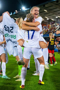 Julie Blakstad and Anna Jøsendal of Norway celebrate