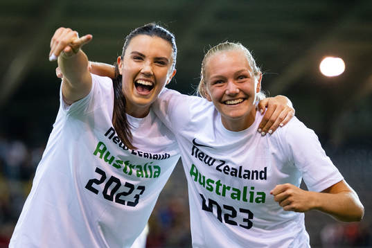 Ingrid Syrstad Engen and Frida Maanum of Norway celebrate