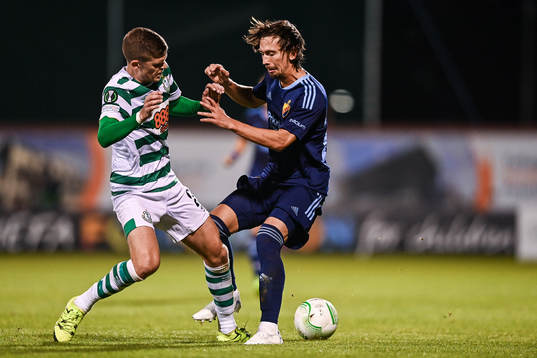 Sean Gannon of Shamrock Rovers and Gustav Wikheim of