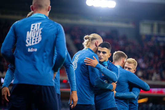 Erling Braut Haaland and Mohamed Elyounoussi of Norway