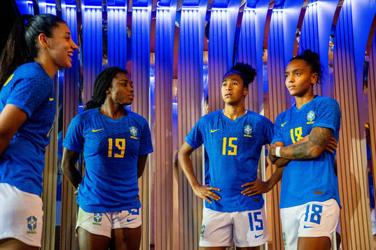Ludmila Da Silva, Tainara and Geyse of Brazil at half-time