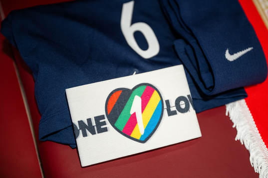 The One Love captains’ armband in the dressing room