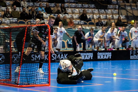 Helsingborgs Linus Bergström gör målpassning till Fredi