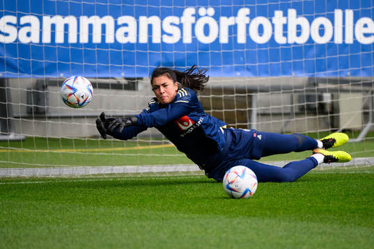 Goalkeeper Zecira Musovic of the Swedish women's national