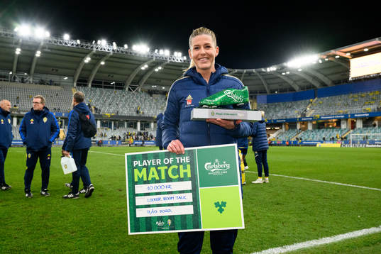 Olivia Schough of Sweden is awarded player of the match